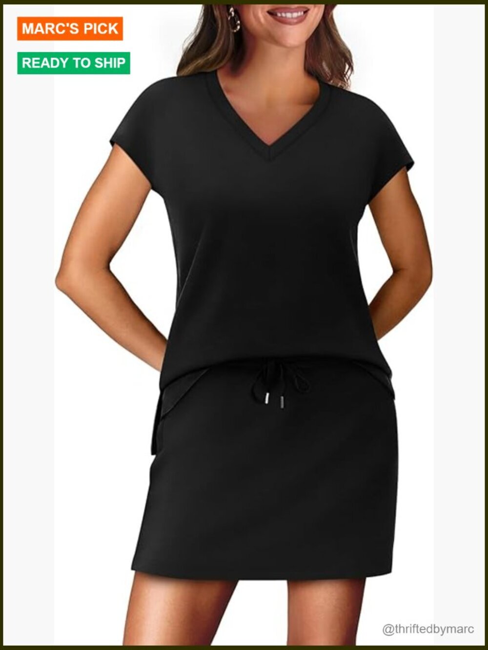Two Piece Skirt Set with Cap Sleeve Top and Built-In Shorts